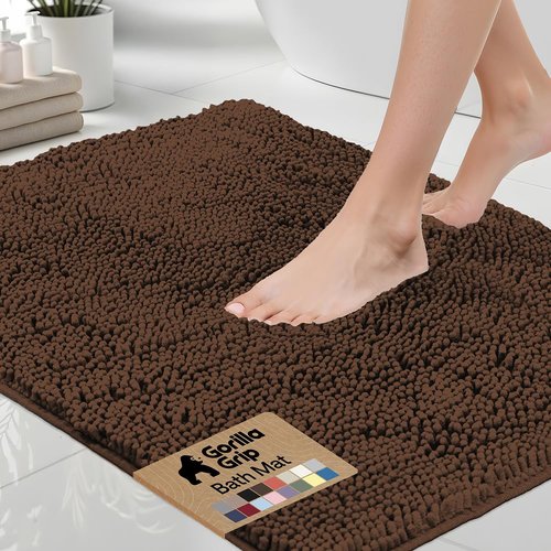 GORILLA GRIP Bath Rug Mat 36x24, Thick Soft Absorbent Chenille, Quick Dry Microfiber Mats, Rubber Backing Washable Shower Floor Rugs, Bathmat Runner, US Designed Bathroom Home Decor Accessories Brown