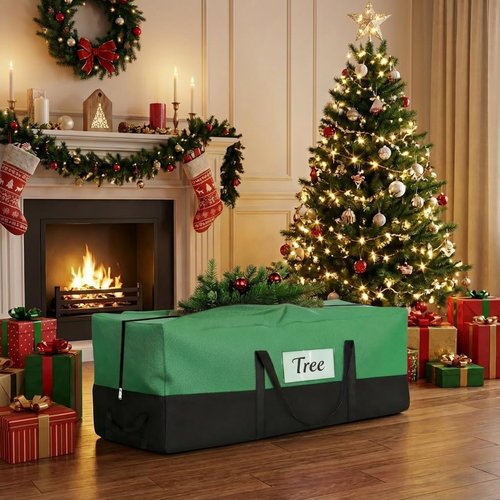 Christmas Tree Storage Bag by [Brand Name] - Heavy Duty 600D Oxford Container for 10-12 Ft Trees | Durable Handles & Transparent Pocket