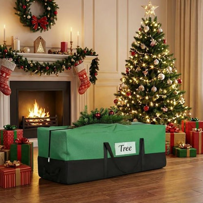 Christmas Tree Storage Bag by [Brand Name] - Heavy Duty 600D Oxford Container for 10-12 Ft Trees | Durable Handles & Transparent Pocket