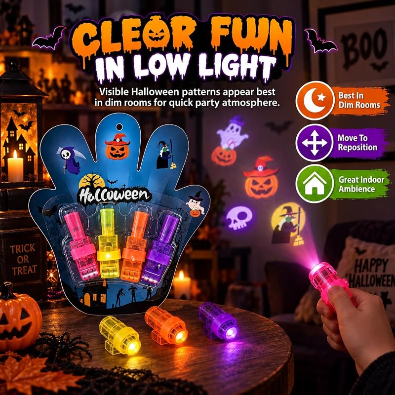 Halloween Finger Projector Light - Mini LED Pattern Projection (Blue, 8)