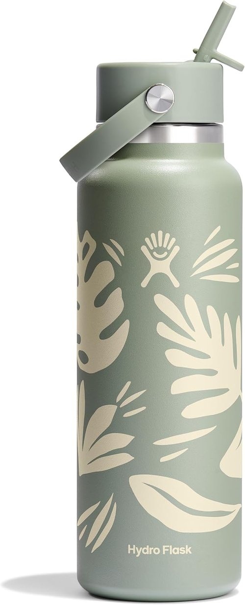 Hydro Flask Water Bottle - Insulated Stainless Steel - 40 Oz Wide Mouth with Flex Straw Lid | Leakproof & Refillable in Botanical Bliss Agave
