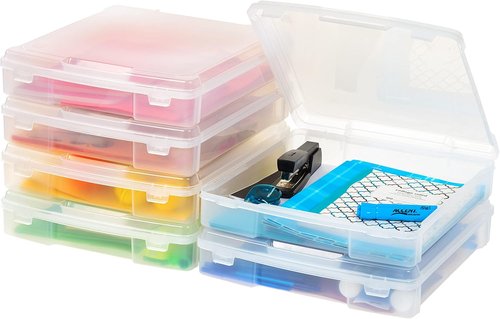 IRIS USA Scrapbook Paper Storage Cases - 6-Pack Thick Plastic Organizers with Handle | 12" x 12" Clear