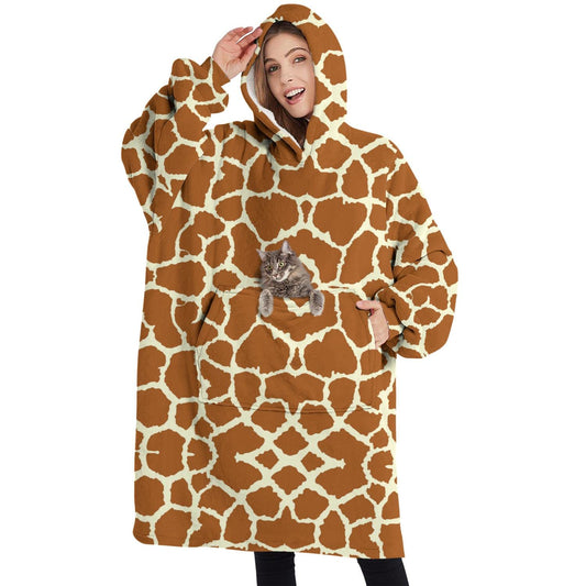 Touchbetter Brown Giraffe Skin Wearable Oversized Blanket, Sherpa Blanket Hoodie with Super Pockets, Super Warm Fuzzy Pullover for Women & Men