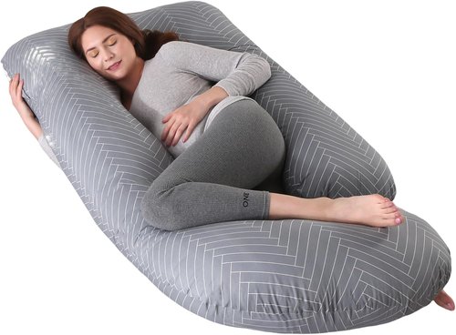 Allopera Pregnancy Pillow - Full Body Maternity Support 57 Inch with Removable Washable Cover | 100% Cotton for Comfort