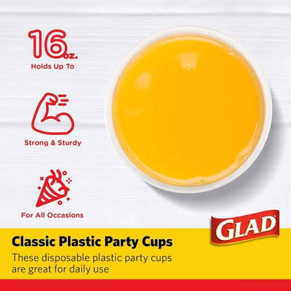 Glad Everyday Disposable Plastic Cups - Strong 16oz Red Party Cups for All Occasions | 100 Pack Heavy Duty