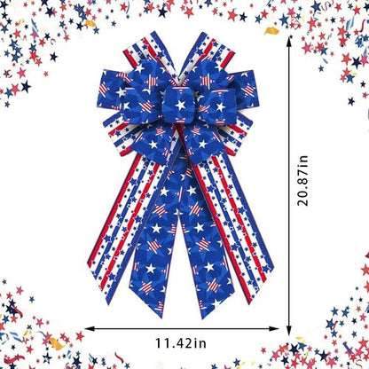 Hying Patriotic 4th of July Bows - Large Red, Blue & Stripe Burlap Wreath Decor | Memorial Day Tree Topper