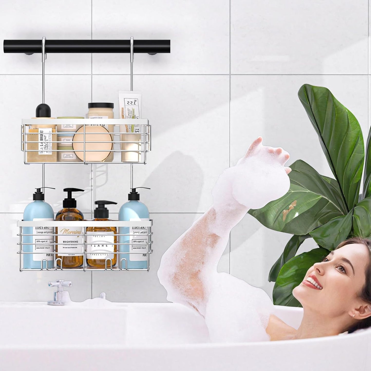 YUOROS Shower Caddy - 2-Tier Over the Door Organizer Rack | Rustproof 304 Stainless Steel, Silver Finish