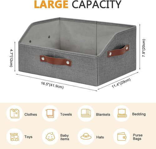 Bagnizer Linen Trapezoid Storage Bins - Collapsible Closet Organizer with Handles | Gray