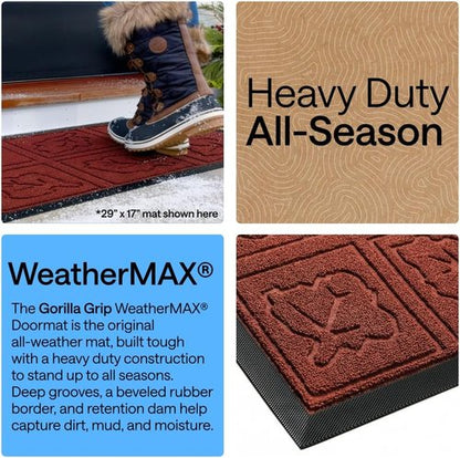 GORILLA GRIP Waterproof All-Season WeatherMAX Doormat - 35x23 Natural Rubber, Stain & Fade Resistant, Easy Clean | Burgundy Leaves