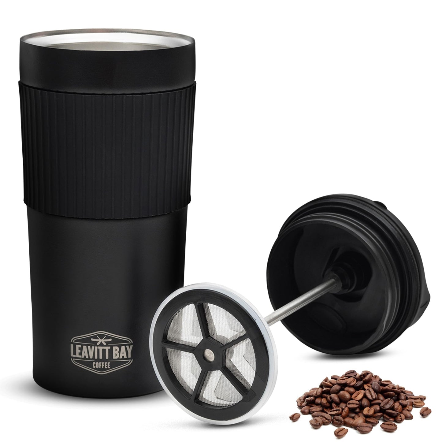 Portable French Press Travel Mug (15oz) - Stainless Steel & Double Wall Vacuum Black Coffee Maker – Single Serve French Press for Travel, Home, Office, or Camping - No Leak Coffee or Tea Press Tumbler