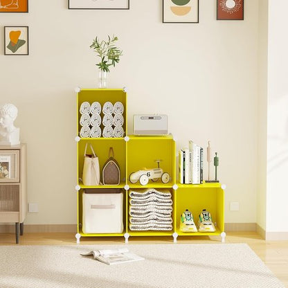 AWTATOS Cube Storage Organizer - 6 Cube DIY Stackable Bookshelf for Bedroom & Home - Yellow