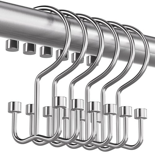 Bathway Shower Curtain Hooks Chrome Shower Curtain Rings, 12 Pcs Metal Double Hooks Rings Rust Proof for Bathroom Shower Curtain Rod