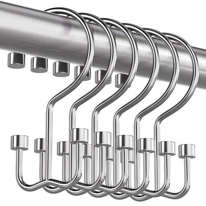 Bathway Shower Curtain Hooks Chrome Shower Curtain Rings, 12 Pcs Metal Double Hooks Rings Rust Proof for Bathroom Shower Curtain Rod