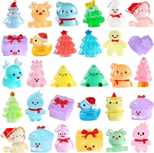 DIYDEC Mini Christmas Luminous Figurines - 40 Glow-in-the-Dark Resin Miniatures for Holiday Decor