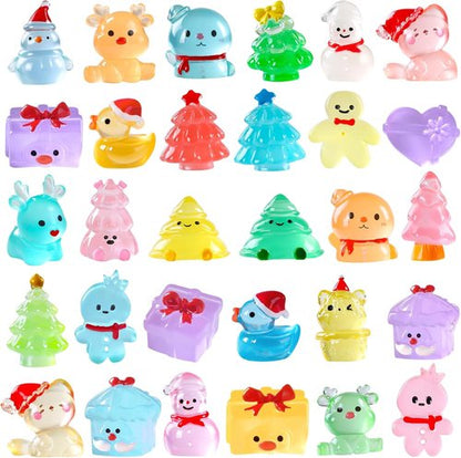 DIYDEC Mini Christmas Luminous Figurines - 40 Glow-in-the-Dark Resin Miniatures for Holiday Decor