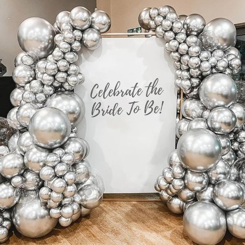 Awenztech Metallic Silver Balloons - 12 Inch Chrome Latex Balloons | 50pcs for Weddings, Graduations & Parties