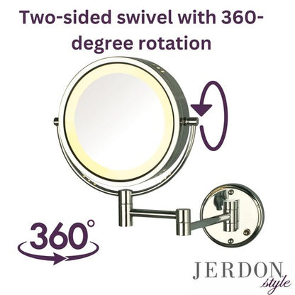 JERDON Wall-Mounted Magnifiying Makeup Mirror with Lights - Direct Wire Mirror with Chrome Finish - 8X/1X Magnification - Model HL75CD