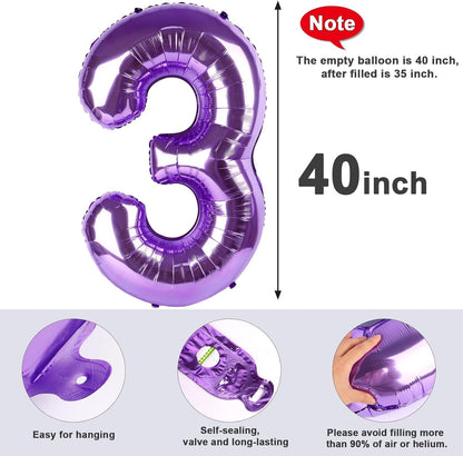 Numbers Balloons - 40 Inch Purple Foil Balloons for Sweet 16 Birthday & Wedding Decor