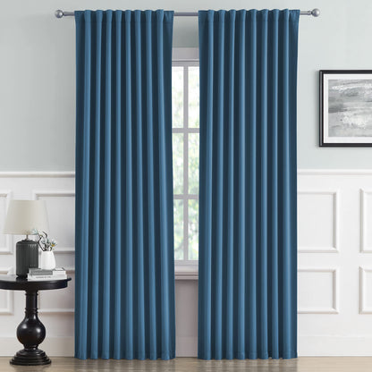 DUALIFE Blackout Curtains for Bedroom - Back Tab Rod Pocket Room Darkening Thermal Insulated Light Blocking Curtains for Living Room (52" W x 45" L, Midnight Denim Blue, 2 Panels)