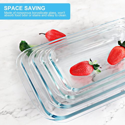 KOMUEE Glass Baking Dish Set - 8 Pieces with Lids for Lasagna & Leftovers | Rectangular Bakeware in Gray