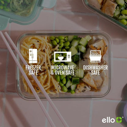 Ello Color Lock Glass Meal Prep Set - 6 Leak-Proof Containers with BPA-Free Lids | Dishwasher & Microwave Safe