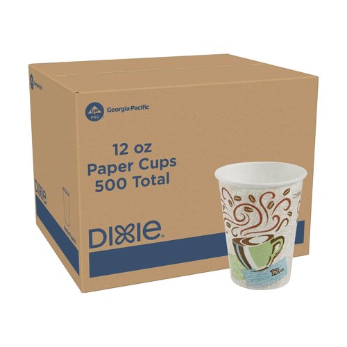 Dixie PerfecTouch 12 oz Coffee Cups - Coffee Haze Design | 500 Count, 25 Disposable Cups Per Sleeve
