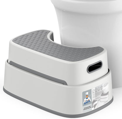 MR.SIGA Toilet Stool - Heavy Duty Squat Step for Adults & Kids | Anti-Slip Design in Off-White & Dark Gray