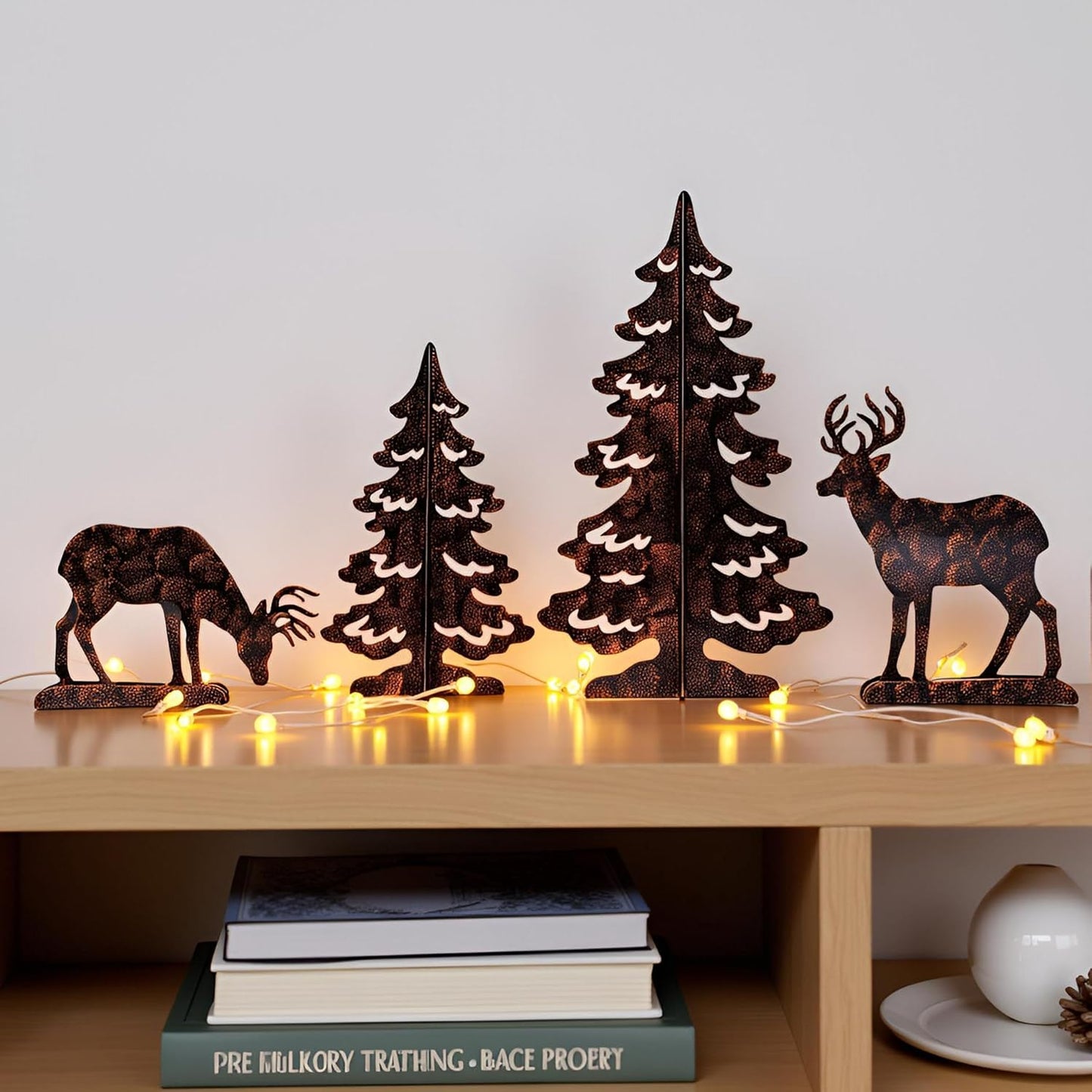 YULETIME 4-Piece Metal Christmas Reindeer & Tree Silhouette Set - Festive Holiday Tabletop Decor