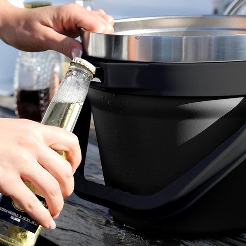 COKTIK 7L Insulated Ice Bucket with Lid，Double Wall Vacuum Stainless Steel Beverage Bucket Keeps Frozen Longer，Holds 6 Longnecks or 3 Bottles of Wine，for Cocktail, Champagne, Large Parties(Black)