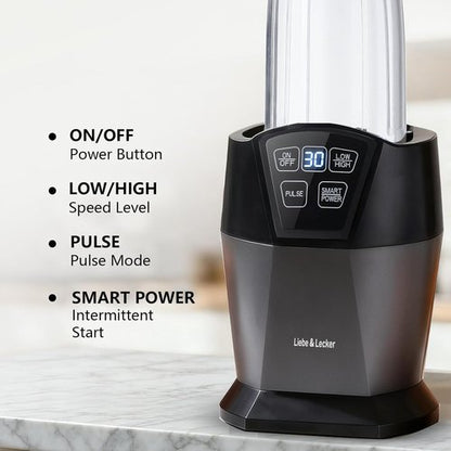 Liebe&Lecker Smoothie Blender - 1200W Smart Technology Blender with 28oz To-Go Cup & 50oz Jar