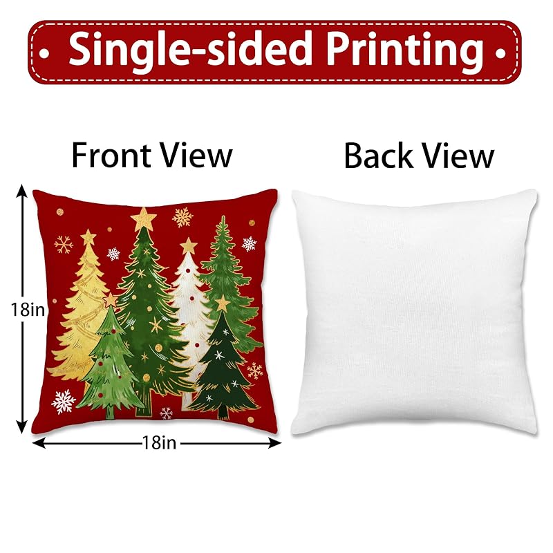 Pinata Xmas 18x18 Pillow Covers Set of 2 - Christmas Tree, Red Bird & Star Decor (Variation of THIS listing: Xmas 1818-2-tree Red+18" x 18")