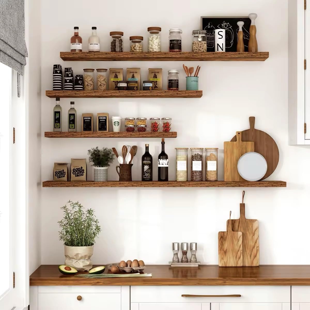 Vivelove 10-Inch Deep Floating Shelves - Rustic Brown Wall Decor | Set of 2 with Invisible Brackets