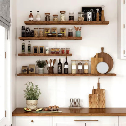 Vivelove 10-Inch Deep Floating Shelves - Rustic Brown Wall Decor | Set of 2 with Invisible Brackets