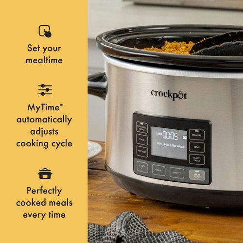 Crock-Pot 7-Quart Slow Cooker - Portable Programmable with Timer & Locking Lid | Stainless Steel