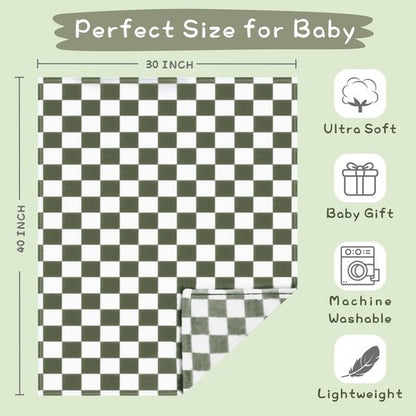 Yurhap Checkered Baby Blanket Fleece Baby Blankets for Boys, Ultra Soft Cozy Fluffy Infant Toddler Newborn Receiving Blankets for Crib Stroller, 30''x40'', Dark Olive