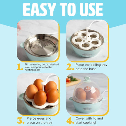 Tasty Mini Egg Cooker - 5-Egg Capacity for Perfect Hard Boiled Eggs & Omelets | Auto Shut Off, Aqua