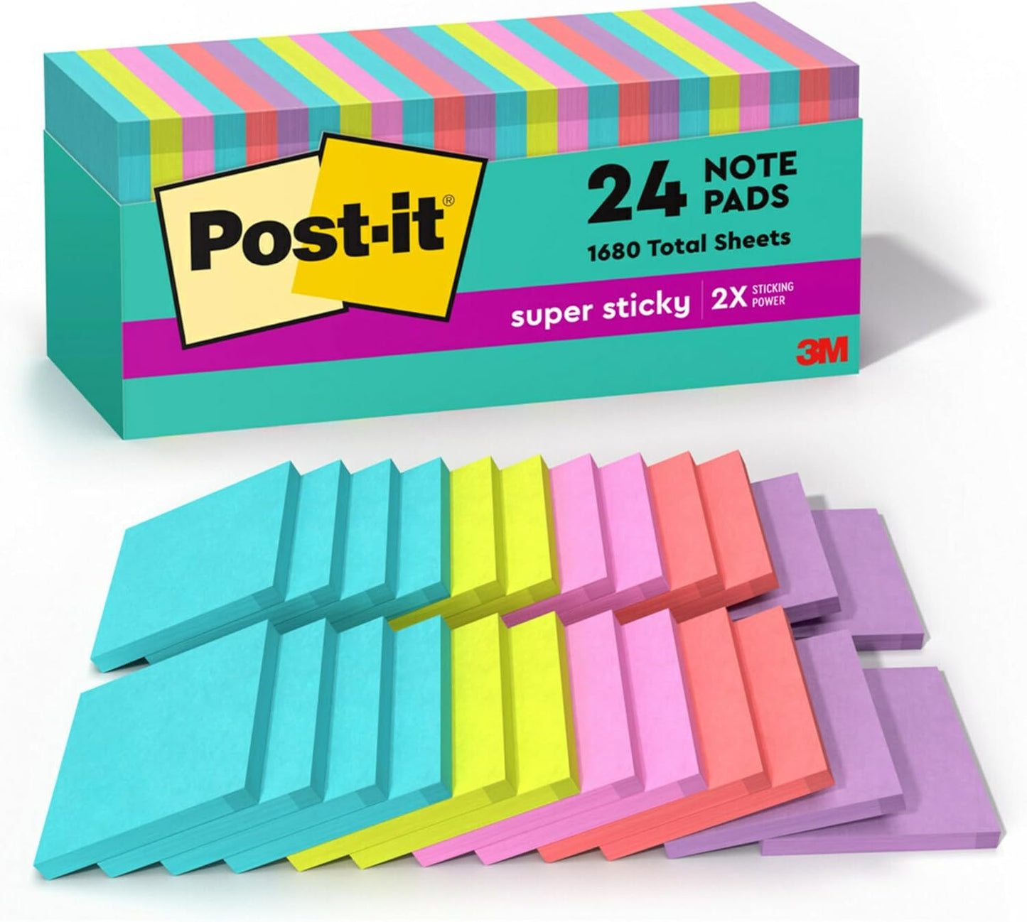 Post-it Super Sticky Notes - 24 Pads | 3 x 3 in. | Supernova Neons Collection - 2X Sticking Power