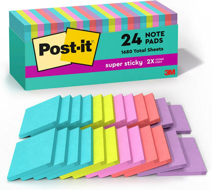Post-it Super Sticky Notes - 24 Pads | 3 x 3 in. | Supernova Neons Collection - 2X Sticking Power