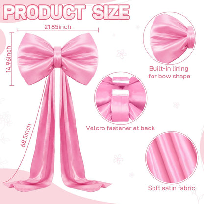 Skiennix Large Pink Bow - 70 x 22 Inch Satin Ribbon Tie for Coquette Birthday & Wedding Decor