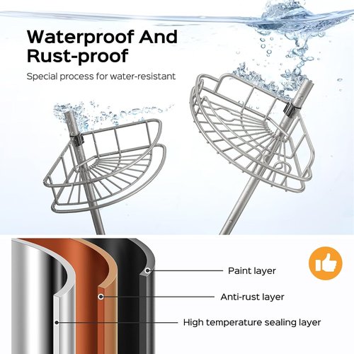 HAMITOR Shower Caddy | 4-Tier Rustproof Bathroom Organizer - Adjustable No-Drill Shelf for Renters - 47-123 Inch Silver Gray