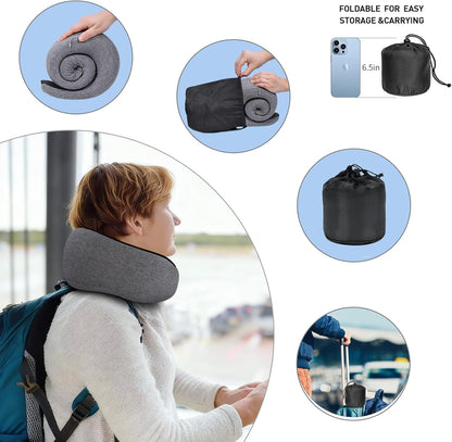 Skiennix Memory Foam Neck Pillow - Ergonomic Travel Comfort for Airplanes & Car Rides | Compact Grey Design