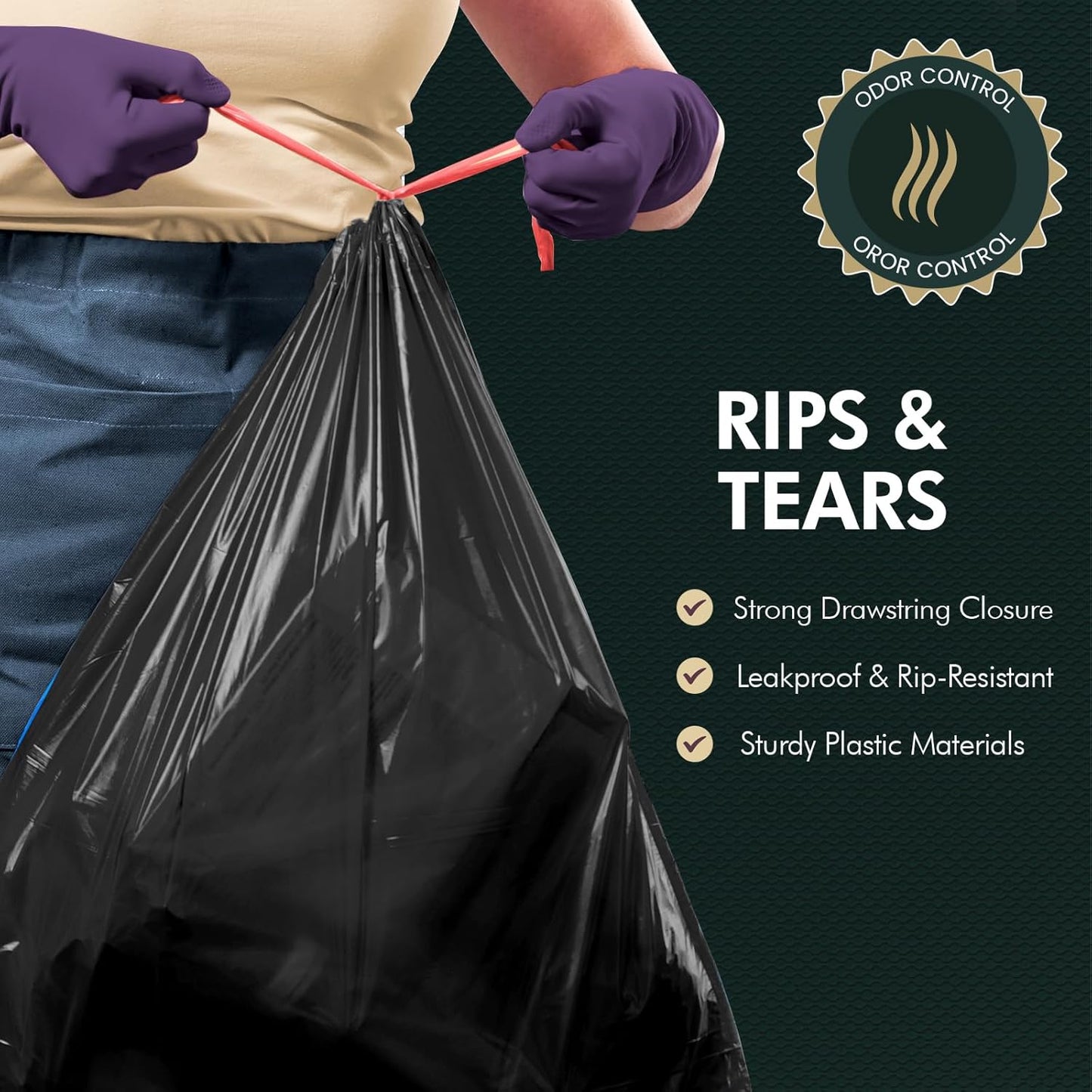 PAMI 30-Gallon Drawstring Trash Bags - Extra-Strong, Thick, Unscented Garbage Liners | 8-Pack, Black