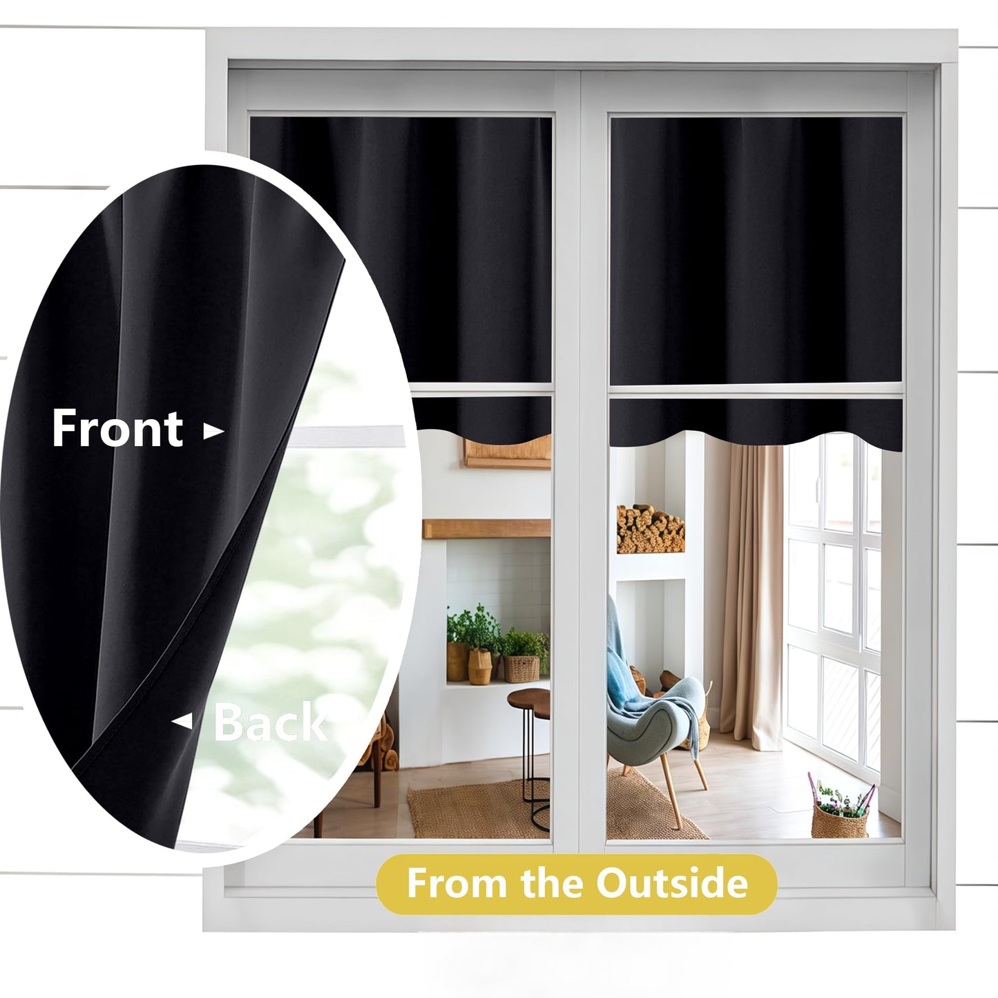 OWENIE Black Kitchen Curtains 36 Inch Length, Short Blackout Small Thermal Insulated Cafe Curtains Tier Over Sink Rod Pocket Half Window for Bathroom Bedroom Camper RV Bunk, 2 Panels, Each 30" Wx36 L