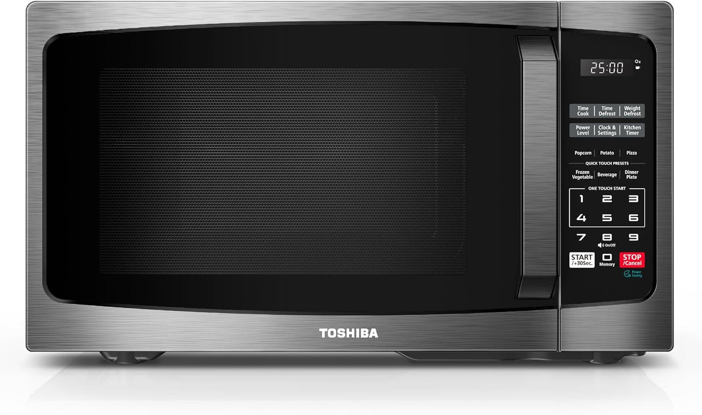 TOSHIBA Microwave Oven - 0.9 Cu Ft Countertop with 6 Auto Menus & Mute Function | Black Stainless Steel