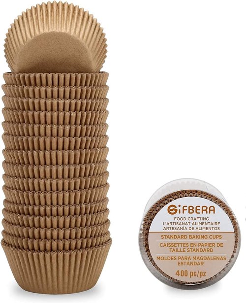 Gifbera Natural Parchment Paper Cupcake Liners - 400-Count Unbleached Greaseproof Baking Cups