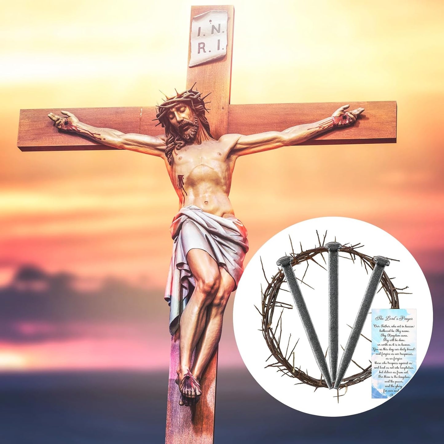 Seematn Easter Crown of Thorns Set - 8-Inch Christian Wreath with Cross Nails & Gift Box
