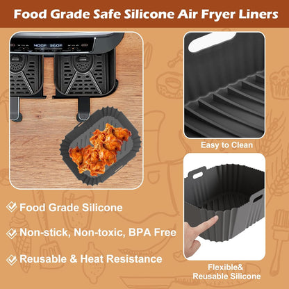 Skiennix Non-Stick Silicone Air Fryer Liners - Perfect Fit for Ninja DZ201/DZ401/DZ550 & COSORI 8-10 QT | 2 Pack