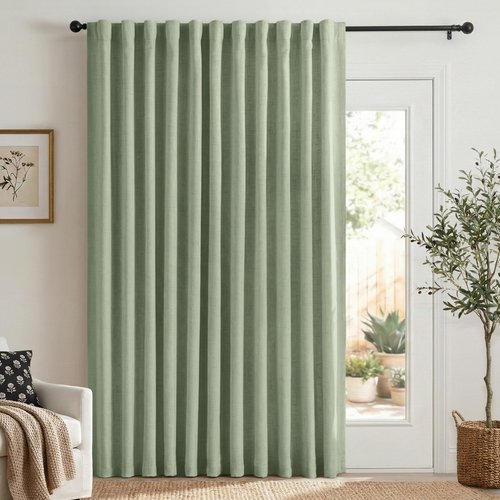 100% Blackout Shield Linen Blackout Curtains for Bedroom 84 Inches Long, Back Tab/Rod Pocket Living Room Drapes, Thermal Insulated Blackout Curtains 1 Panel Set, 100" W x 84" L, Sage