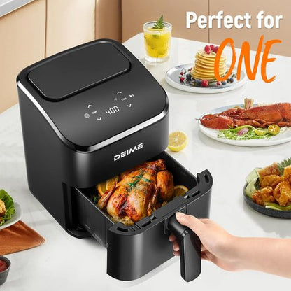 DEIME Air Fryer - Compact 3 Qt Digital Airfryer for Quick Meals | Nonstick & Dishwasher Safe (Black)