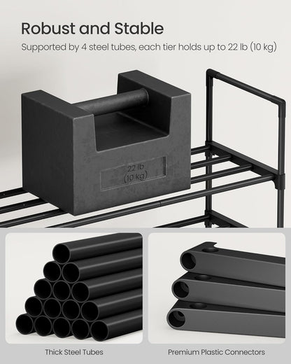 SONGMICS 10-Tier Shoe Rack - Versatile Metal Organizer for 11-22 Pairs | Black, 11.8 x 17.7 x 68.5 Inches